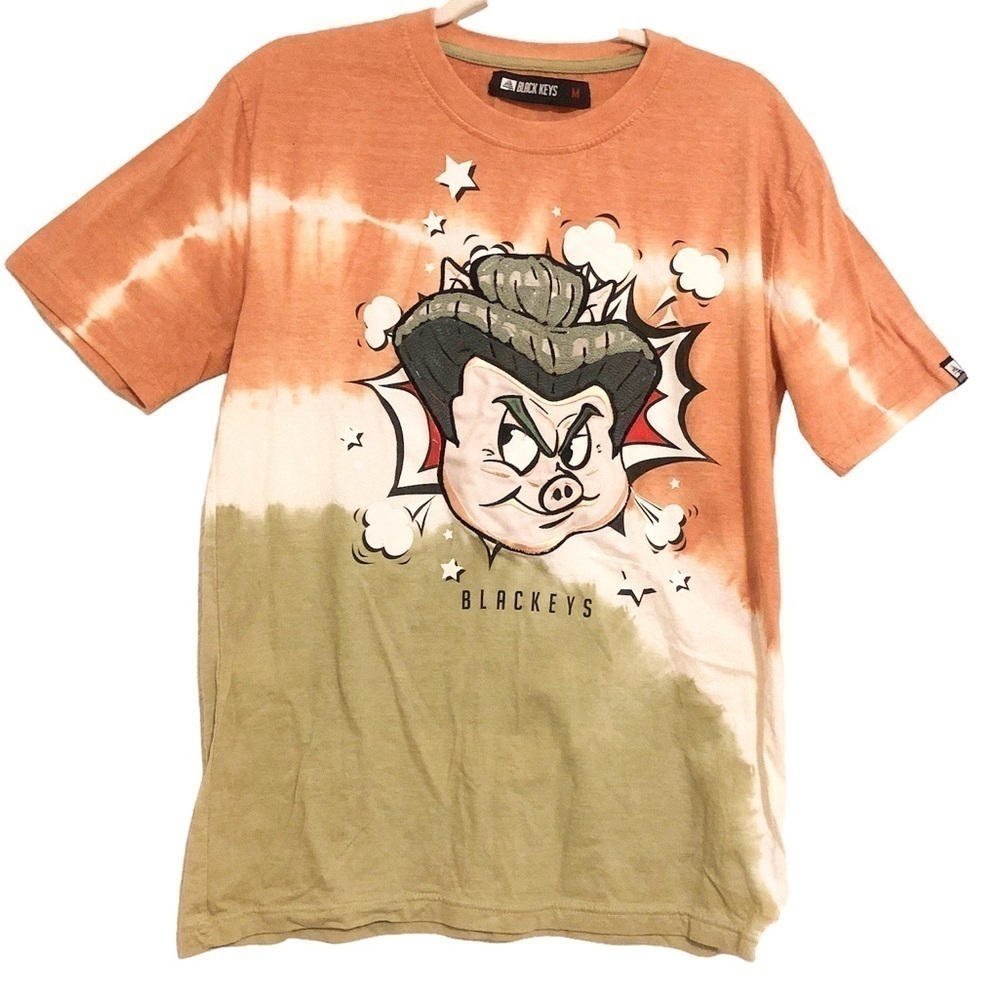 Black Keys Brand Tee Ombre Tye Die with Embroidered Pig Logo Graphic Medium